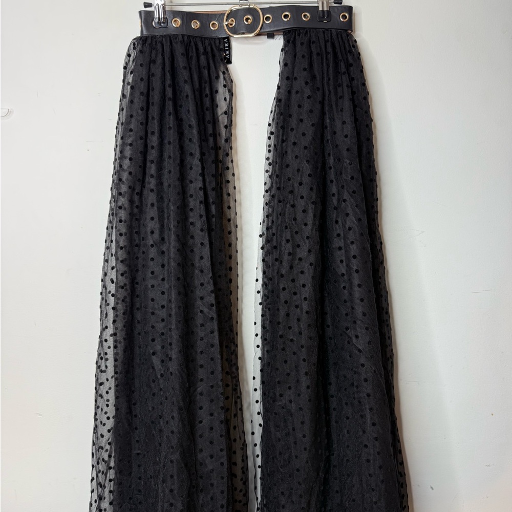 AKIRA Black Sheer Polka Dot Maxi belt